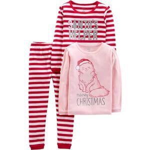 Christmas 3-Piece Snug-fit Cotton Holiday Cat Pajama Set New Size 4